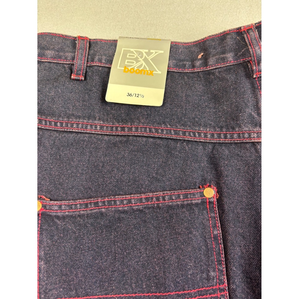 NWT BoomX Vintage Y2K Baggy Denim Jorts Shorts Mens 36 Red Contrast Stitch Fade - Picture 7 of 8